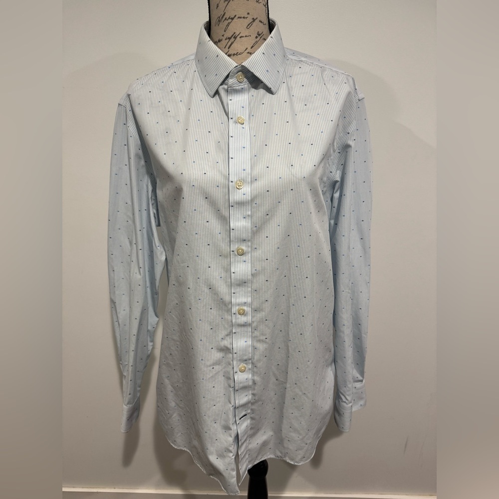 Banana Republic Slim Fit Button Up Shirt Men's Large White Blue Stripe Dots